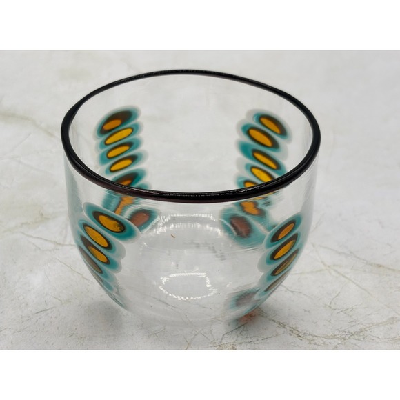 Hand Blown Art Glass Tumbler‎ Amber & Turquoise Oval Cane Design Artist Signe 04 - Picture 14 of 16